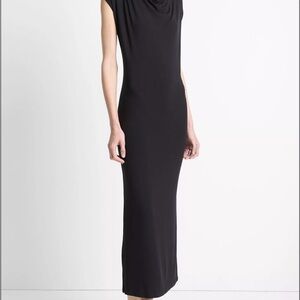 Vince Black Jersey Draped Cowl-Neck Dress